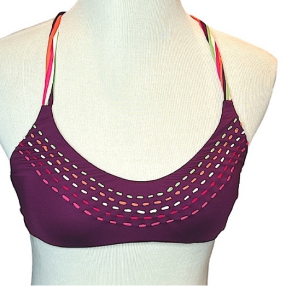 BECCA by Rebecca Virtue Quest Bikini Top Woven Ribbons Raspberry new without tag
